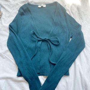 Teal, Tie Long Sleeve Shirt / Medium
